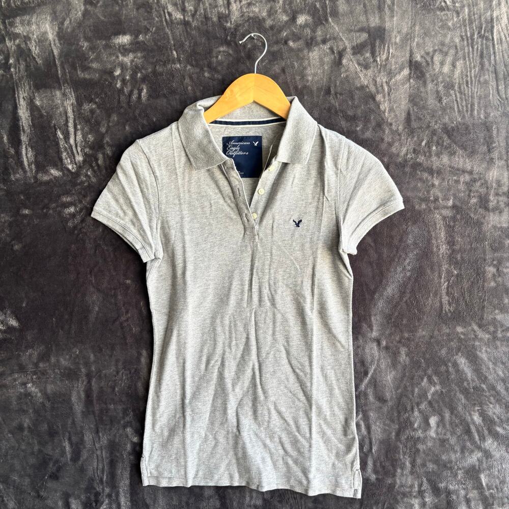 American Eagle Solid Gray Polo Shirt, Embroidered Logo, Size Medium BRAND NEW